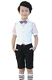 C-Princess 男の子 フォーマル スーツ 半袖シャツ ショートパンツ ベスト 蝶ネクタイ 4点セット キッズ 子供服 結婚式 発表会 入学式 卒業式 黒白 120