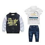 AmazingDeal 子供 長袖 冬服 ジャケット＋Ｔシャツ＋ジーンズパンツ３点セット 男の子 春秋 スポーツ レジャー ファション　 (110)