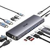 SSK 14in1 Type C トリプルディスプレイ マルチポートアダプター デュアルモニター USB C ノートパソコン ドッキングステーション デュアルHDMI PD3.0 VGA イーサネット SD/TF Type-C PD3 USBポート3個 オーディオ Windows、macOS対応