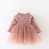 キッズ 長袖 ワンピース ベビー ガールズ ドレス 厚手 裏起毛 子供服 水玉 柄 女の子 かわいい ドット柄 キッズ服 ベビー服 冬服 (12, ピンク)