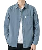 [EASTEMPO] シャツ メンズ 秋 長袖 綿 無地 カジュアル ビジネス ゆったり オシャレ 大きいサイズ (L, ブルー)