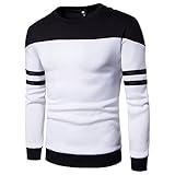 上着 Timsa メンズ Tシャツ カジュアル スウェット スプライス クルーネック スウェット 混合色 ジャージ 秋冬春 長袖 防寒服 男の子 運動風 トップス 通勤 通学 部屋着 (ホワイト, X