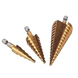 FUT(エフュ ト) HSS鋼チタンステップドリル3本セット　5段/9段/15段六角軸タケノコドリル　収納ケース付き溝付きドリル