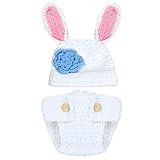 Domybest ベビー服 着ぐるみ コスチューム 服 ニット 0-4ヶ月 バニーの形 男の子 女の子 ホワイト 柔らかく快適 かわいい 写真道具 出産祝い 百日記念 記念日 誕生日 ギフト