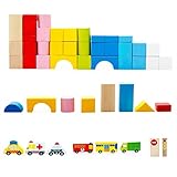 Domybest 62pcs 積み木 セット 子供おもちゃ 木のおもちゃ 都市 知育玩具 木製 玩具 3歳以上 カラフル 視覚刺激 お祝い ギフト 誕生日 記念日