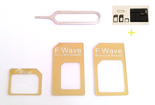 F.Wave 【Amazon限定】Lucky ｺﾞｰﾙﾄﾞｶﾗｰ nano SIM変換アダプター4点セット　Gold color（標準 ﾏｲｸﾛ Nano) iPhone6/6plus/5S/5C/4S/4/3GS/3用 Gold 金色 f.wave of FuturePlus Original