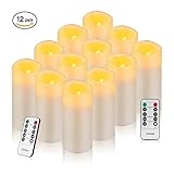 Vinkorフレイムレスキャンドル電池式キャンドルのセット12アイボリーRealワックスピラーLEDキャンドルwith RealちらつきワックスピラーLEDキャンドルwith 10-keyリモートコン
