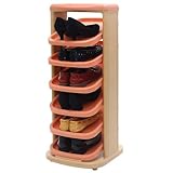 回転式 シューズラック 省スペース スリム コンパクト 靴入れ スリッパラック 棚 〔6段タイプ〕 ピンク