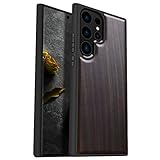 Carveit ウッドカバー 対応 Galaxy S23 Ultra 用 ケース [ソリッドウッド & ブラック ソフト TPU] 耐衝撃 Galaxy S23 Ultra ケース,レーザーアート彫刻, ワイアレス充電 対応 ギャラクシーS23 Ultra ケース (黒い木-白木スタイル)