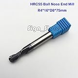 2ピースhrc55タングステン鋼カーバイド二2フルートエンドミルビットフライスカッターツールボールノーズcncルータr4 * 16 * d8 * 75ミリメートル