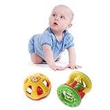 Domybest　子供おもちゃ　ハンドベル　ガラガラ　ラトル　おもちゃ　2点セット　知育玩具　音楽おもちゃ　楽器 　カラフル　手を振る楽器玩具　聴覚　視覚刺激　ランダムカラー (C) (B)