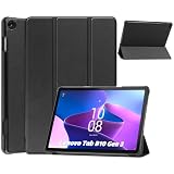 Lenovo Tab B10(3rd Gen) /Lenovo Tab M10(3rd Gen)（ZAAE0009JP) ケース 新型 レノボ10.1インチTab B10(3rd Gen)/M10(3rd Gen) カバー スタンド機能付き 保護ケース M10(3rd Gen) 10.1インチ タブレット ケース 三つ折 高級PU レザー カバー キズ防止 薄型 超軽量 全面保護型 ケース 耐衝撃 Lenovo Tab B10(3rd Gen) 対応（ブラック）