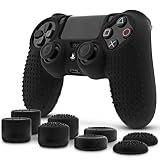 Fosmon PS4 プレーステーション 4 コントローラー用 PlayStation Dualshock 4 対応用 シリコン スキン ケース 保護カバー x 1 + アナログスティックカバー ジョイスティックカバー FPS PRO アシストキャップ x 8【耐衝撃 | 超耐磨 | 滑り止め】(ブラック/グレー)