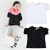 即納(韓国スタイル子供服) キッズトップス 女の子Ｔシャツ キッズ半袖 シャツ 姫風シフォン半袖 激可愛小さな星柄 全2色100cm 110cm 120cm 130cm 140cm 140,Black