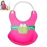 hotbest食事エプロン ベビー よだれかけ シリコンスタイ ポケット付き 柔らかい 防水 食事用 (ローズレット)