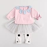 Pojour 春 0-2歳 2-7歳女の子キッズ長袖レジャー 可愛い上下セット 通気 綿 ピンク(90cm)