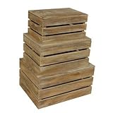 オーク効果Slatted Lidded木製ストレージボックスセット3