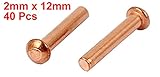 uxcell　銅ソリッドリベット　2mm x 12mm　円形ヘッド　13mmの長さ　ゴールドトーン　40個入り