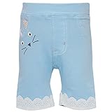 【本体綿100%】2016年 夏物 UZUCHAT ウズチャット ニットデニム 裾レースアップリケ ５分丈パンツ UZULAND ウズランド サックス◇80cm