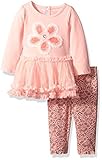 Nannette Baby Girls' 2 Piece Knit Tunic Mesh Skirt and Legging Coral 6 Months [並行輸入品]