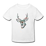 星 ２～６歳子供 男女兼用日本　花　飾り　鹿 Tシャツ ホワイト 5-6 Toddler