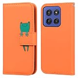 TEDTIKJT 向けのMoto G66Y 5G ケース 手帳型 かわいい漫画のキャラクター レザー 財布型 カード収納 手帳型携帯カバー ためにMotorola Moto G66J 5G カバー スマホケース 衝撃吸収 全面保護 ためにMotorola Moto G56 5G マグネット開閉式 携帯カバー スタンド機能 向けのmoto g66j 5g ケース (オレンジ色のカエル)