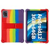 LANHOMEX For Hitabt T30Aタブレットケース10インチAndroid 14，柔らかいシリコン製カバーです，耐衝撃性，Hitabt T30A 専用ケースカバー，調節可能なブラケットです，着用が簡単な，子供用保護ケースです，全面保護。(虹色です)