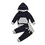 ベビー服 パジャマ 上下2点セット 長袖 赤ちゃん 肌着 女の子 男の子 ストライプ　長袖スウェット　カジュアル　ロングパンツ　レジャー　フード付き　ポケット　春秋冬用　ブルー　男女兼用　70　80　