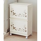 【Disney】ディズニー　ランドリーバスケットワゴン アイボリー　ミッキーマウス　アイボリー　2段