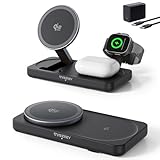 【Apple公認・MFi・Qi2 25W公式認証】THREEKEY 3-in-1 ワイヤレス充電ステーション｜iPhone 17/16/15/14/13/12・for Apple Watch・AirPods対応｜折りたたみ式高速充電スタンド｜1.5m編み込みケーブル付属 (ブラック)