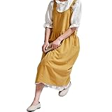 [ベリーベリー] ワンピースエプロン 北欧 お尻が隠れる 無地 コットンリネン レディース かわいい ロング丈 キッチン おしゃれ ラウンドネックエプロン イエロー