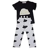 ノーブランド品 2セット　コットン　新生児　幼児　雨滴柄　半袖　Tシャツ　トップ　パンツ　普段着　上下セット　4サイズ選べる - 100
