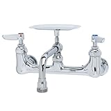 T&S Brass B-2484 8-Inch Wall Mount 6-Inch Swing Nozzle with Soap Dish Lever Handles Lavatory Faucet 