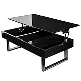 (OSJ) テーブル センターテーブル 昇降式テーブル ローテーブル リビングテーブル 高さ調節 内部大容量収納 木製 鏡面 高級感 モダン (ブラック) (ブラック)