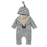 黒色　縞模様　男女兼用　３点セット（ロンパース＋帽子＋よだれかけ ）　ベビー服　女の子　赤ちゃん服　幼児　子供服　男の子　長袖　３サイズ　キッズ服　ロンパース カバーオール　満月/出産祝い/プレゼント