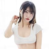 cozyfree ハーフトップ Tシャツ 半袖 セクシー ベアトップ セクシー コスプレ 衣装 コスチューム S0029 (ホワイト)