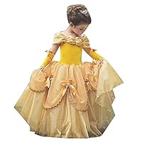 Gets ゲッツ オーロラ姫 シンデレラ ベル 風 ドレス 眠れる森の美女 美女と野獣 プリンセス ドレス クリスマス キッズ ハロウィン コスプレ 仮装 キッズコスチューム 子供用 ロングドレス イエロウ 150cm Ocruyo オクルヨ
