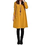 【Smile LaLa】 レディース チュニック ワンピース ゆったり 長袖 カジュアル 秋色 Aライン シンプル 無地 ひざ丈 体型 カバー (M, イエロー)