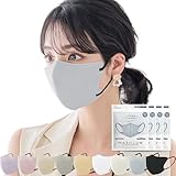 [一木良品] 【3層薄型マスク】40枚(10枚×4パック) マスク 3Dマスク 立体タイプ 使い捨て カラーマスク 小顔 チーク 血色マスク 平ゴム採用 不織布マスク (通常素材, アイスグレー)