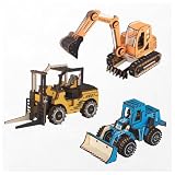 3個セット 木製パズル 四駆 自動車 ブルドーザー ショベルカー フォークリフト (３車両セット（工事車両）)
