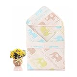 Petit Bella フード付き おくるみ ガーゼタオル 新生児 6重ガーゼケット ベビー 赤ちゃん オールシーズン 大判 100％コットン 通気 吸汗 保温 出産祝い (象柄)