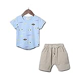 YiYa 子供服 ベービー服 セットアップ 男の子 男児 赤ちゃん べビー セット服 セットアップ 2サイズ選べる ブルー/ホワイト 小魚半袖Tシャツ＋パンツ 誕生日 子供の日 遊園地に 上下 2点セ