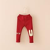 Candykids　レギンス コットン 綿　パンツ 子供 服　キッズ レギンス 子ども服 女の子 ストレッチ 伸縮性 ガールズ　可愛いリボン　裏起毛 (100cm, レッド)