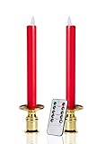LEDキャンドル ライト 燭台付 2本组 タイマー機能 明るさ調整 照明モード付 (レッド)