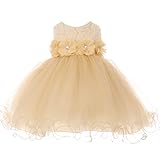 Baby Girls Champagne Sparkle Jewel Centered Flower Adorned Easterドレス3 – 24 m カラー: ベージュ
