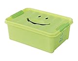スマイルボックス Ｓサイズ(グリーン)ふた付き収納 子供部屋 スタッキング可能 整理整頓 持ち手つき 持ち運び便利 カラフル かわいい 絵本収納 おもちゃを片づけ