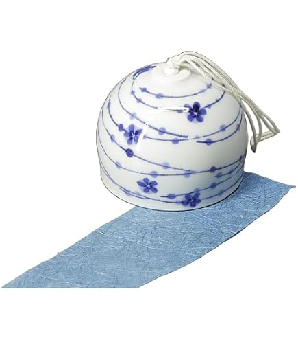 Amazon.co.jp: 砥部焼 青花窯 風鈴 陶器風鈴 花 直径85mm 短冊付き