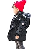 CXYP　キッズ 　ダウンコート　ジャケット　ダウン90％ファー　フード付き　男の子　女の子　フード付き　 ショート丈　防寒　防風　中綿ジャケット アウター 　おしゃれ　90cm~130cm (ブラッ
