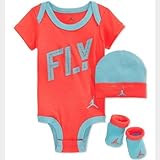 NIKE(ナイキ) エア・ジョーダン 0-6months 男女兼用ホットオレンジxアクアFLYジャンプマン半袖ボディスーツ超豪華3点セット（60-70cm） [並行輸入品]