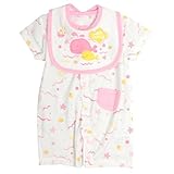 カバーオール ベビー 新生児 女の子 綿100% ロンパース 赤ちゃん スタイ付き ピンク 60-70cm